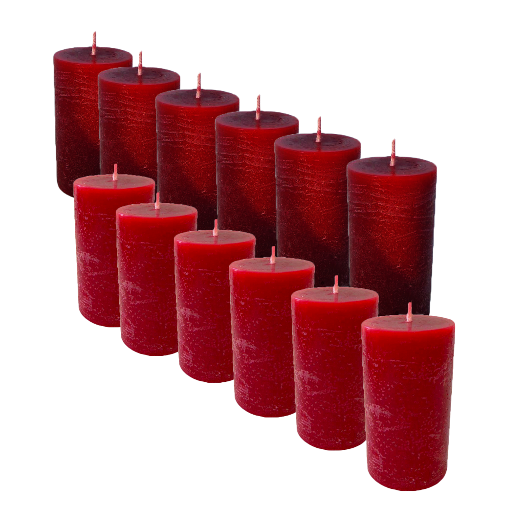 Christmas Rustic Pillar Candle Selection size 10cm - Pack of 12