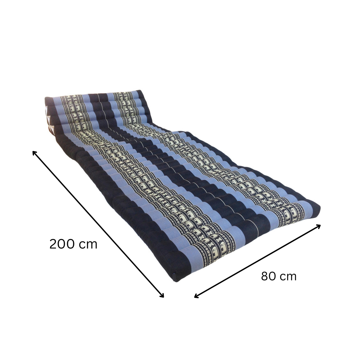 Thai Kapok Extra-Wide 3-Fold Floor Cushion Recliner Futon Set – Navy Blue & Elephants