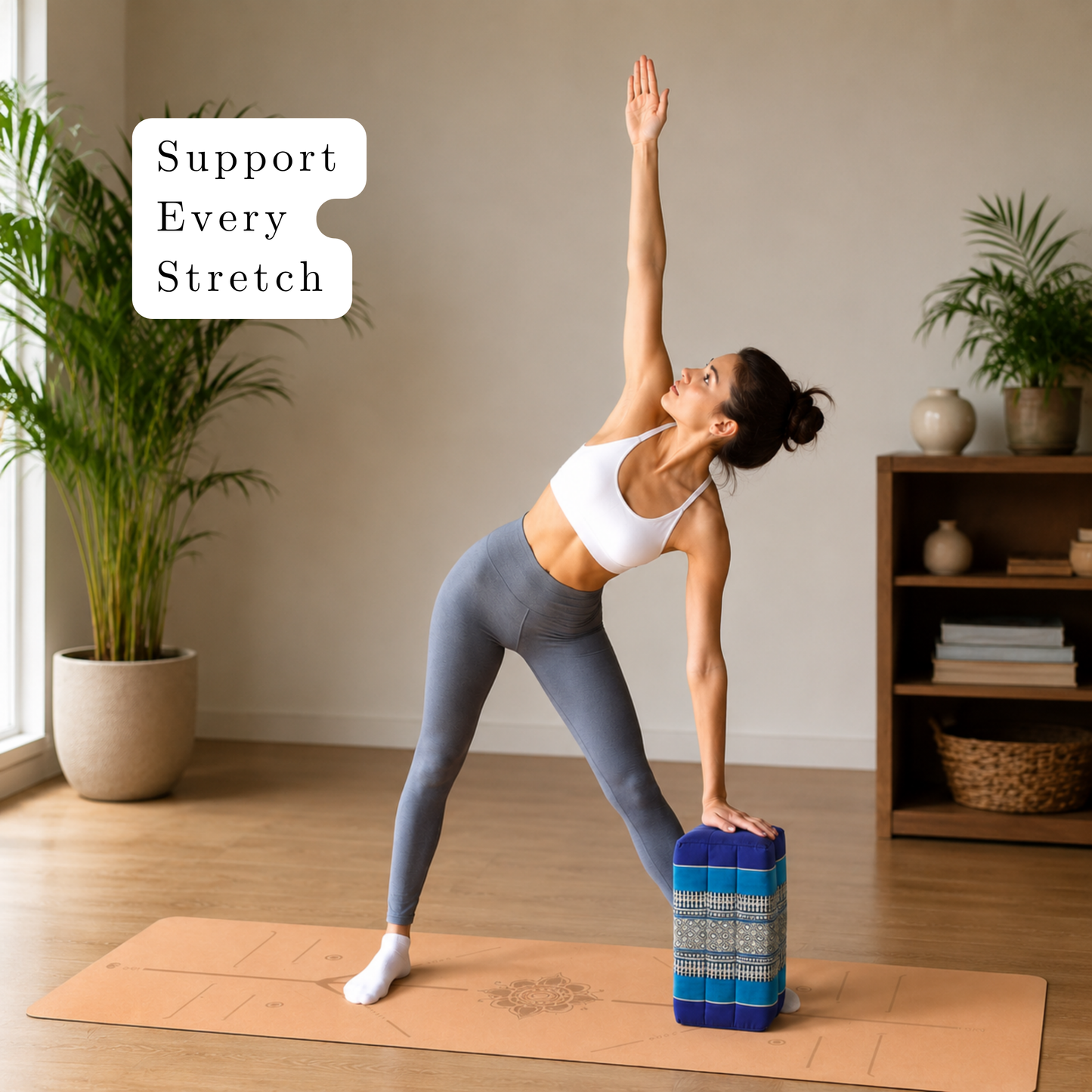 Thai Kapok Yoga & Meditation Cushion Support Block (35 × 15 × 10cm) – Natural Kapok Meditation Seat & Yoga Bolster by Collumino (Royal Blue)
