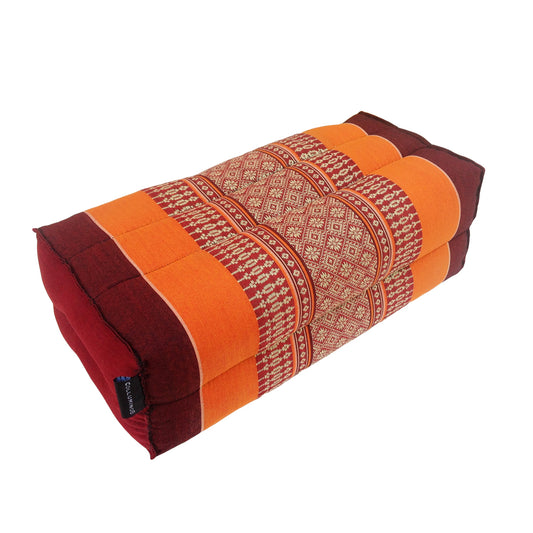 Thai Kapok Yoga & Meditation Cushion Support Block (35 × 15 × 10cm) – Natural Kapok Meditation Seat & Yoga Bolster by Collumino (Orange & Maroon)