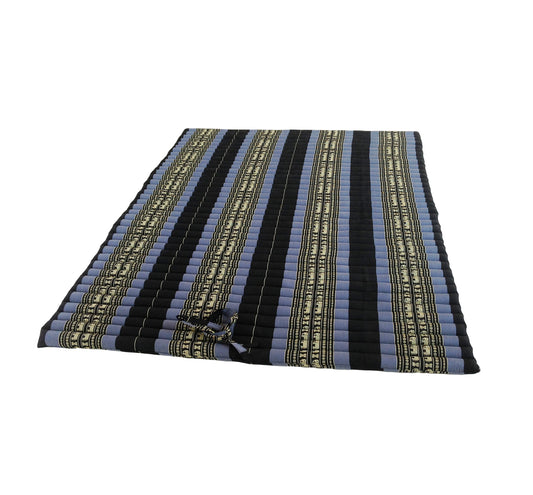 Thai Kapok XXL Roll-Up Double Mattress for Yoga or Massage, Navy Blue Elephants
