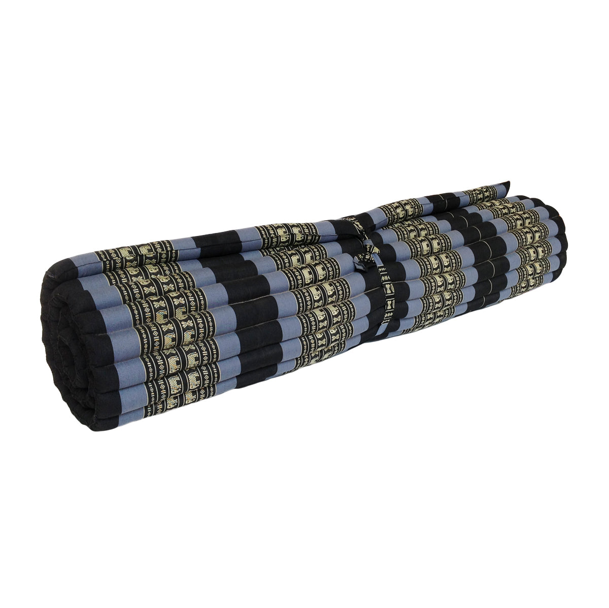 Thai Kapok XXL Roll-Up Double Mattress with Matching Pillows for Yoga or Massage, Navy Blue with Elephants