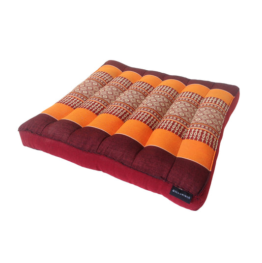 Thai Kapok Meditation Floor Cushion 40cm | Firm Yoga & Prayer Seat (Orange and Maroon)