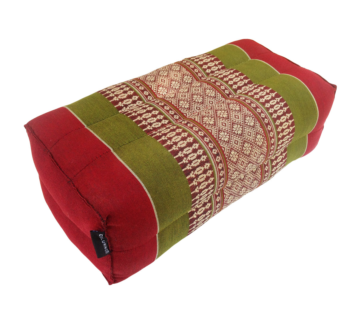 Thai Kapok Yoga & Meditation Cushion Support Block (35 × 15 × 10cm) – Natural Kapok Meditation Seat & Yoga Bolster by Collumino (Green & Burgundy)