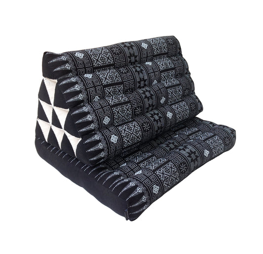 Collumino Thai Kapok Fold-Up Floor Seat with Firm Triangle Recliner Backrest Cushion – Natural Support for Meditation and Relaxed Floor Seating (Black Batik)