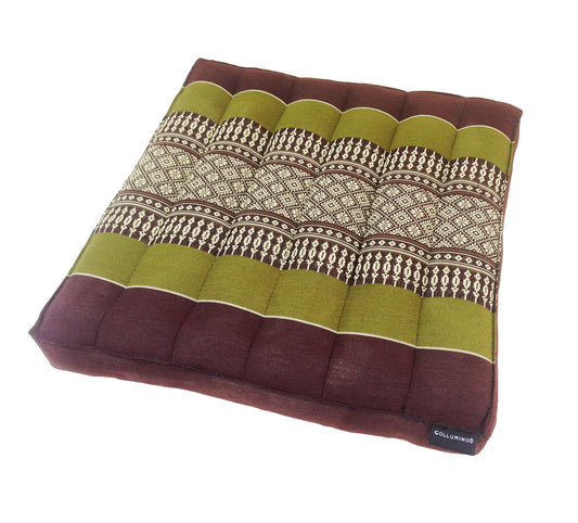Thai Kapok Meditation Floor Cushion 40cm | Firm Yoga & Prayer Seat (Green and Brown)