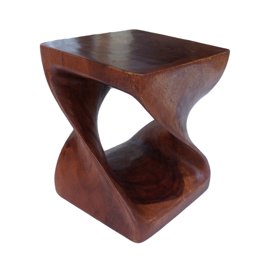 Collumino 12” (30cm) Solid Suar Wood Twist Side Table – Caramel Wooden End Table & Accent Stool