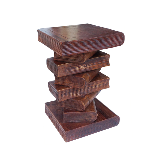 Collumino 20” (51cm) Solid Suar Wood Book Stack Side Table – Caramel Brown End Table & Accent Stool