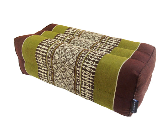 Thai Kapok Yoga & Meditation Cushion Support Block (35 × 15 × 10cm) – Natural Kapok Meditation Seat & Yoga Bolster by Collumino (Green & Brown)