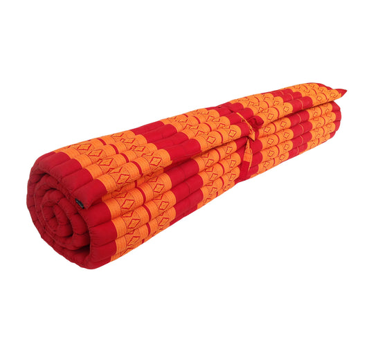 Thai Kapok XXL Roll-Up Double Mattress for Yoga or Massage, Red Orange