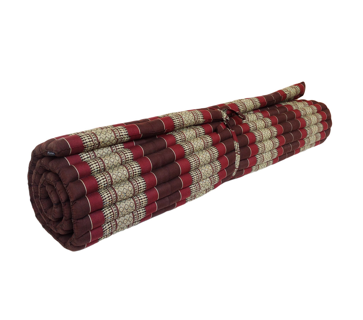 Thai Kapok XXL Roll-Up Double Mattress with Matching Pillows for Yoga or Massage, Burgundy Brown
