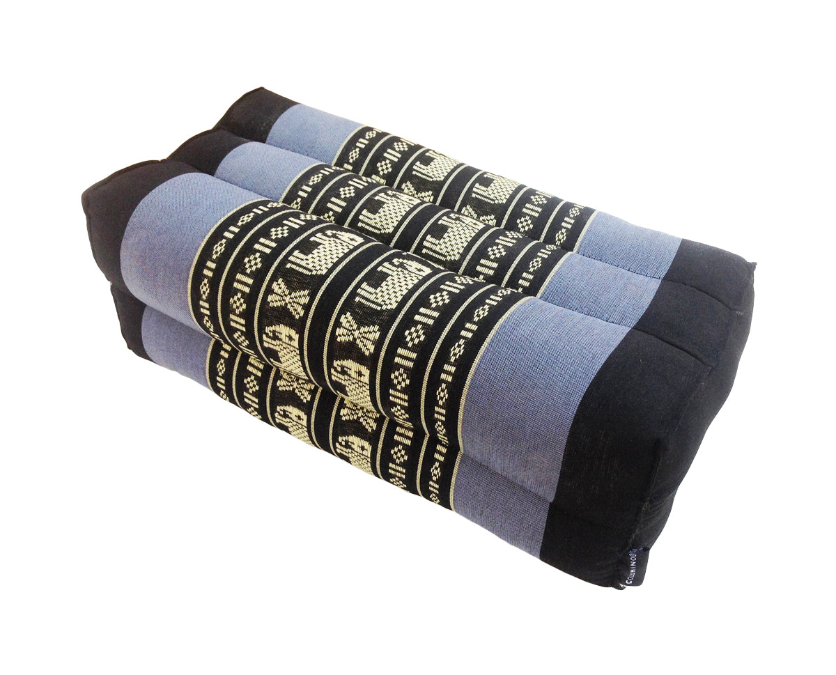 Thai Kapok Yoga & Meditation Cushion Support Block (35 × 15 × 10cm) – Natural Kapok Meditation Seat & Yoga Bolster by Collumino (Navy Blue with Elephants)