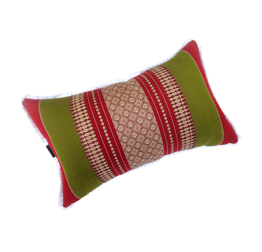 Traditional Thai Kapok Yoga & Meditation Support Pillow – Large Rectangle 45×28cm | Firm Floor Cushion for Yoga, Meditation & Massage (Green and Burgundy)