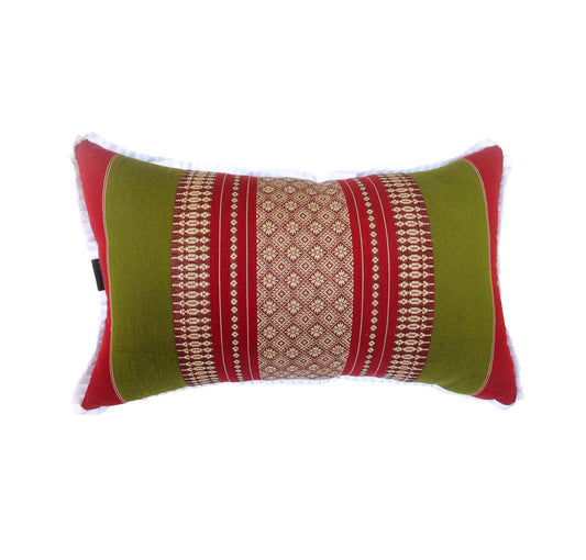 Traditional Thai Kapok Yoga & Meditation Support Pillow – Large Rectangle 45×28cm | Firm Floor Cushion for Yoga, Meditation & Massage (Green and Burgundy)