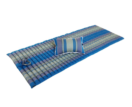 Thai Kapok Roll Up Floor & Topper Mattress & Pillow Set – Medium (200 × 80cm) - Blue