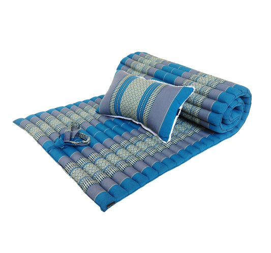 Thai Kapok Roll Up Floor & Topper Mattress & Pillow Set – Medium (200 × 80cm) - Blue