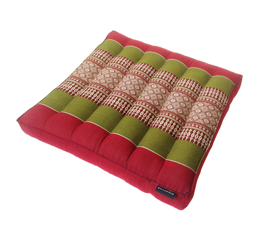 Thai Kapok Meditation Floor Cushion 40cm | Firm Yoga & Prayer Seat (Green and Burgundy)