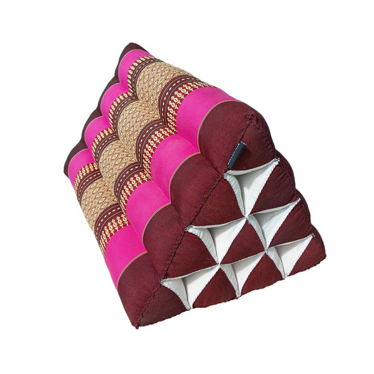 Collumino Traditional Thai Kapok Triangle Cushion – Firm Lumbar Support Recliner for Yoga, Meditation & Relaxation (Pink and Maroon)