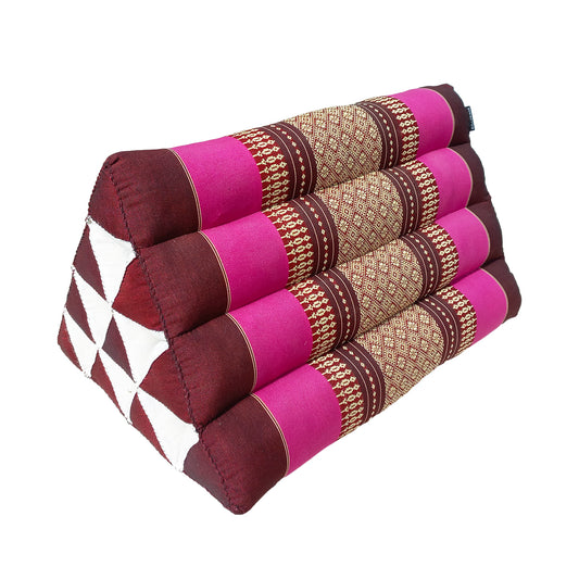 Collumino Traditional Thai Kapok Triangle Cushion – Firm Lumbar Support Recliner for Yoga, Meditation & Relaxation (Pink and Maroon)