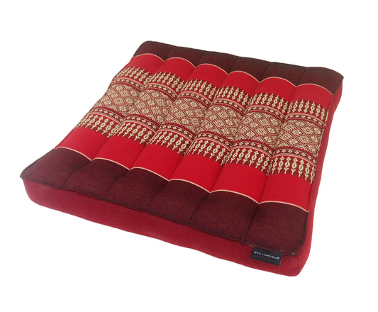 Thai Kapok Meditation Floor Cushion 40cm | Firm Yoga & Prayer Seat (Red and Maroon)