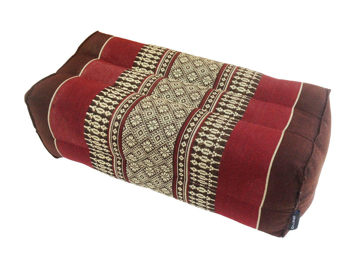 Thai Kapok Yoga & Meditation Cushion Support Block (35 × 15 × 10cm) – Natural Kapok Meditation Seat & Yoga Bolster by Collumino (Burgundy & Brown)