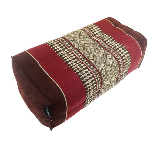 Thai Kapok Yoga & Meditation Cushion Support Block (35 × 15 × 10cm) – Natural Kapok Meditation Seat & Yoga Bolster by Collumino (Burgundy & Brown)