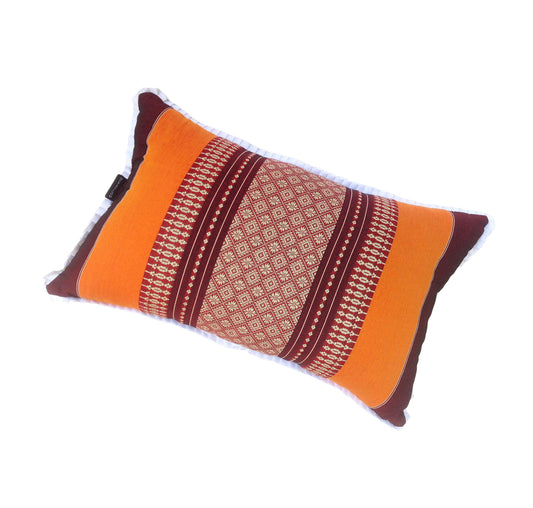 Traditional Thai Kapok Yoga & Meditation Support Pillow – Large Rectangle 45×28cm | Firm Floor Cushion for Yoga, Meditation & Massage (Orange and Maroon)
