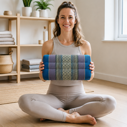 Thai Kapok Yoga & Meditation Cushion Support Block (35 × 15 × 10cm) – Natural Kapok Meditation Seat & Yoga Bolster by Collumino (Blue)