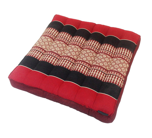 Thai Kapok Meditation Floor Cushion 40cm | Firm Yoga & Prayer Seat (Black and Red)