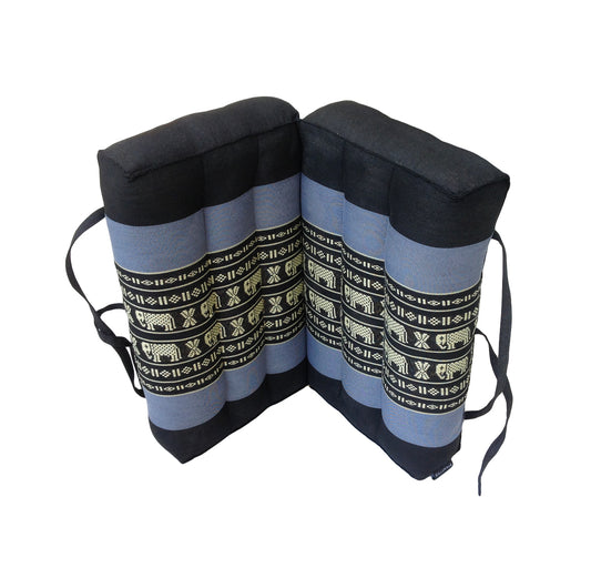 Traditional Thai Kapok Meditation Cushion for Yoga, Floor Seating & Mindfulness – Organic Foldable Yoga Cushion with Handle (Navy Blue with Elephants)