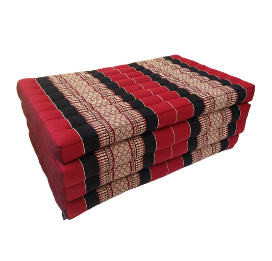 Thai Kapok Folding Floor Mattress – Single (200 × 80 cm) Natural Firm Support for Yoga, Meditation, Massage & Guest Bed, Indoor & Outdoor Use (Black and Red)