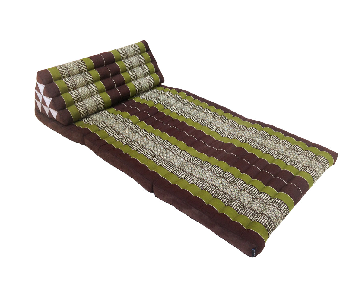 Thai Kapok Extra-Wide 3-Fold Floor Cushion Recliner Futon Set – Green & Brown