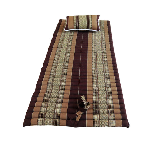 Thai Kapok Roll Up Floor & Topper Mattress & Pillow Set – Medium (200 × 80cm) - Brown