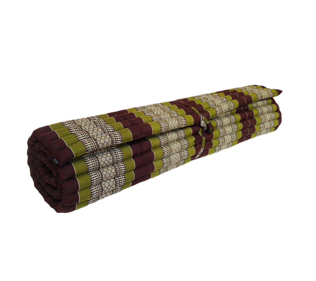 Thai Kapok XXL Roll-Up Double Mattress with Matching Pillows for Yoga or Massage, Green Brown