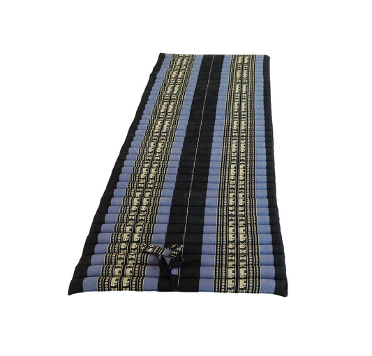 Thai Kapok Roll Up Floor & Topper Mattress – Medium 200 × 80cm - Navy Blue & Elephants