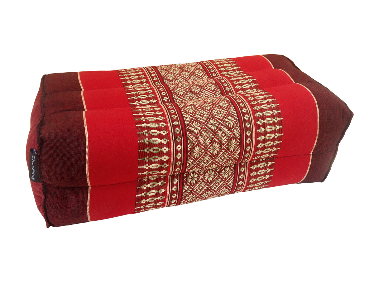 Thai Kapok Yoga & Meditation Cushion Support Block (35 × 15 × 10cm) – Natural Kapok Meditation Seat & Yoga Bolster by Collumino (Red & Maroon)