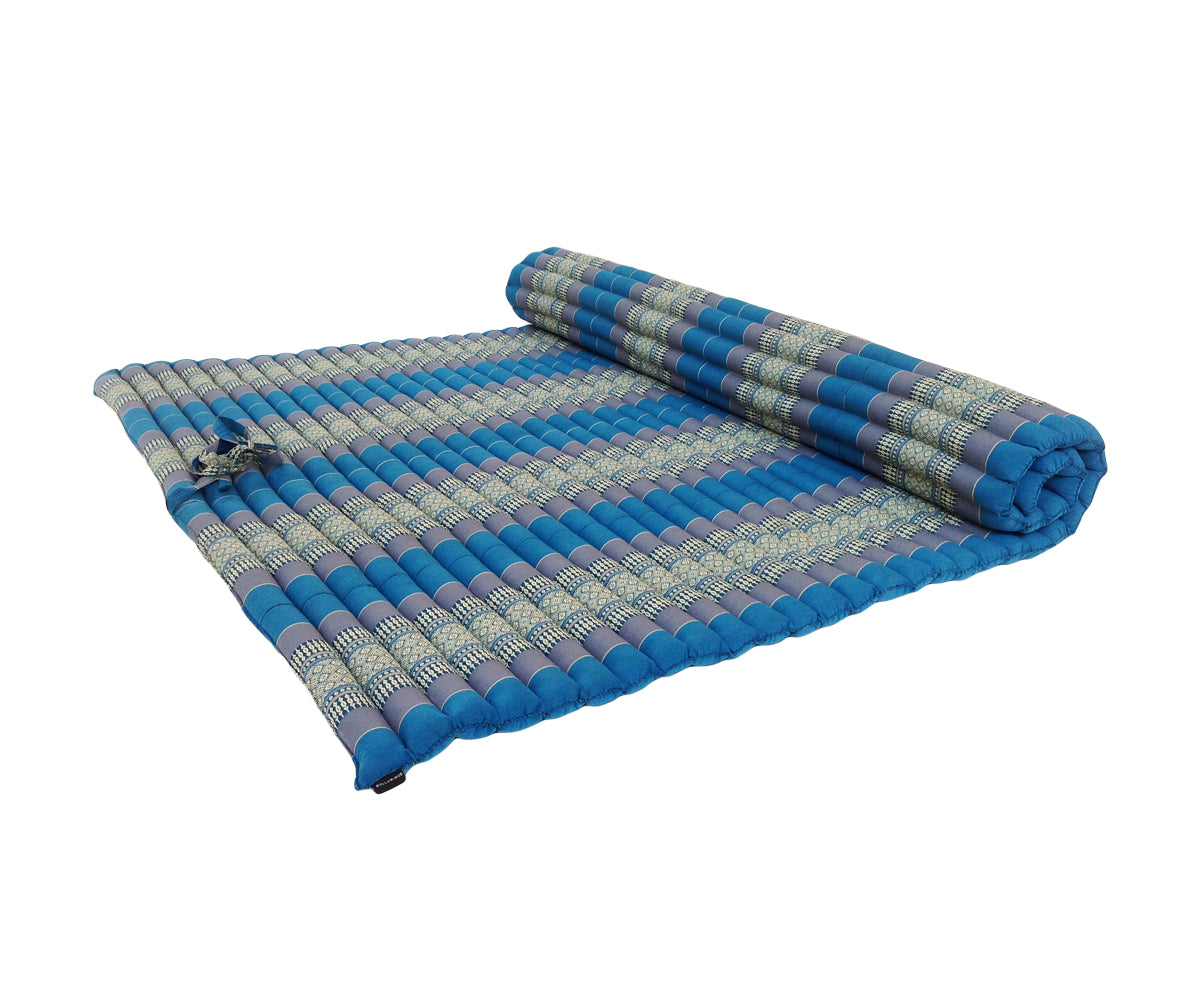 Thai Kapok XXL Roll-Up Double Mattress for Yoga or Massage, Blue