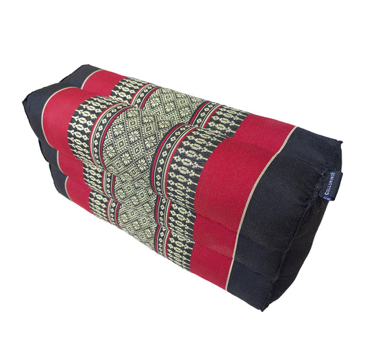 Thai Kapok Yoga & Meditation Cushion Support Block (35 × 15 × 10cm) – Natural Kapok Meditation Seat & Yoga Bolster by Collumino (Red & Black)