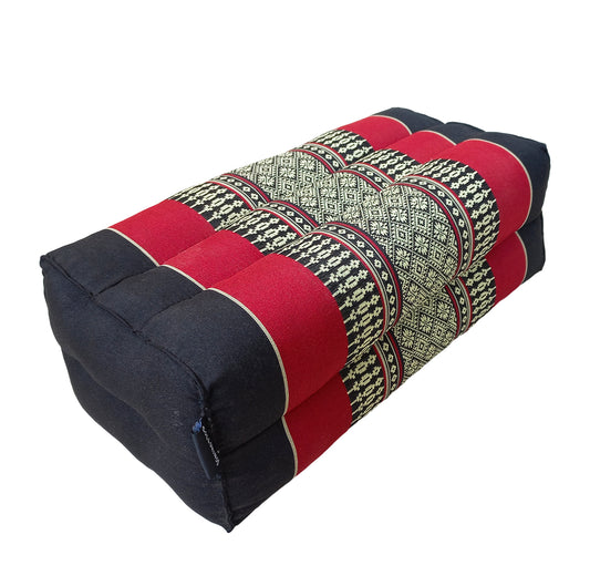 Thai Kapok Yoga & Meditation Cushion Support Block (35 × 15 × 10cm) – Natural Kapok Meditation Seat & Yoga Bolster by Collumino (Red & Black)