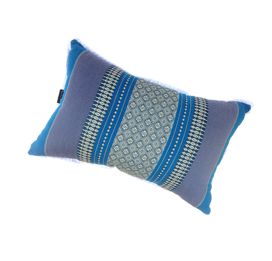 Traditional Thai Kapok Yoga & Meditation Support Pillow – Large Rectangle 45×28cm | Firm Floor Cushion for Yoga, Meditation & Massage (Blue)