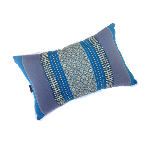 Traditional Thai Kapok Yoga & Meditation Support Pillow – Large Rectangle 45×28cm | Firm Floor Cushion for Yoga, Meditation & Massage (Blue)