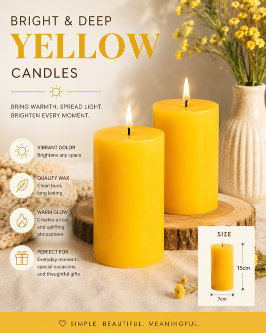 Yellow Pillar Candle size 15 x 7cm
