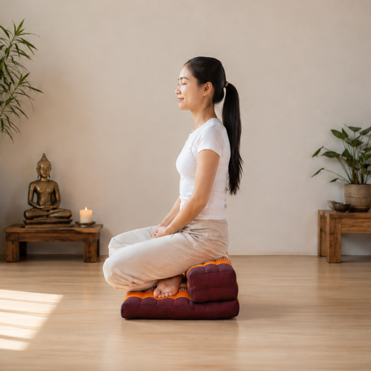 Thai Kapok Folding Meditation Seat Cushion ~ Orange, Maroon
