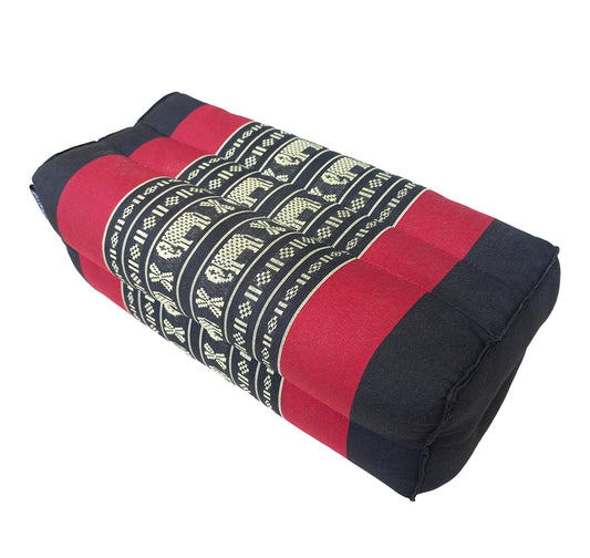 Thai Kapok Yoga & Meditation Cushion Support Block (35 × 15 × 10cm) – Natural Kapok Meditation Seat & Yoga Bolster by Collumino (Red & Black with Elephants)