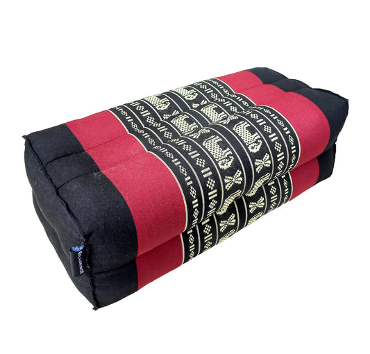 Thai Kapok Yoga & Meditation Cushion Support Block (35 × 15 × 10cm) – Natural Kapok Meditation Seat & Yoga Bolster by Collumino (Red & Black with Elephants)