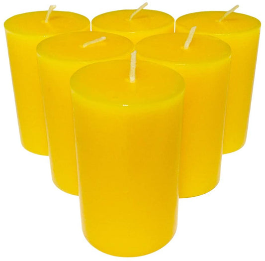 Yellow Pillar Candles size 7 x 4.3cm - Pack of 6