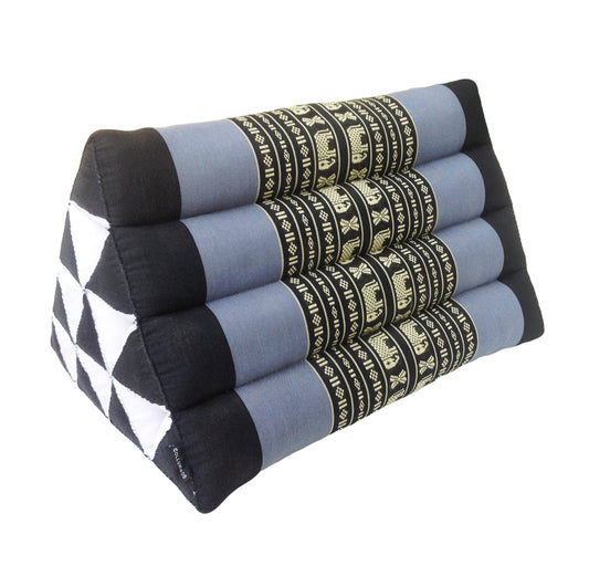 Thai Kapok Triangle Recliner Cushion ~ Blue with Elephants