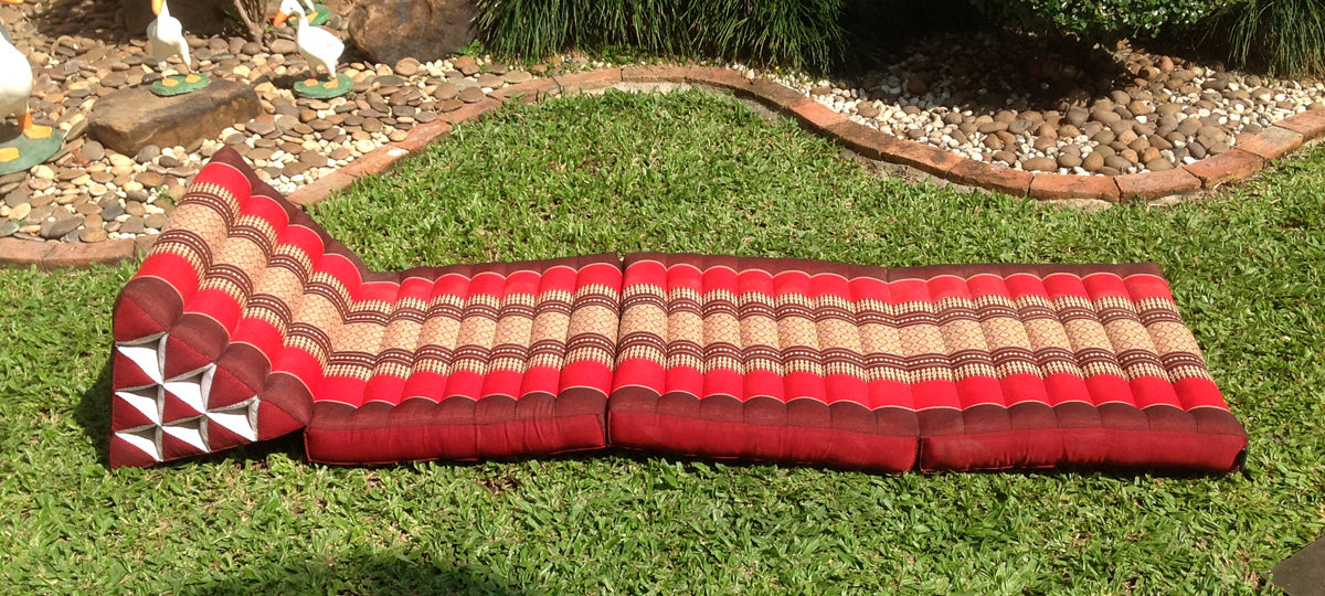 Thai Kapok 3 Fold Mattress with Triangle Cushion (Red, Maroon)
