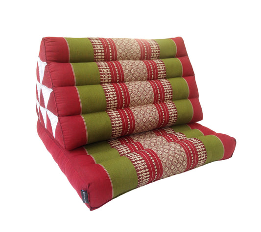 Thai Kapok 1 Fold Meditation Seat with Triangle Cushion ~ Green Burgundy