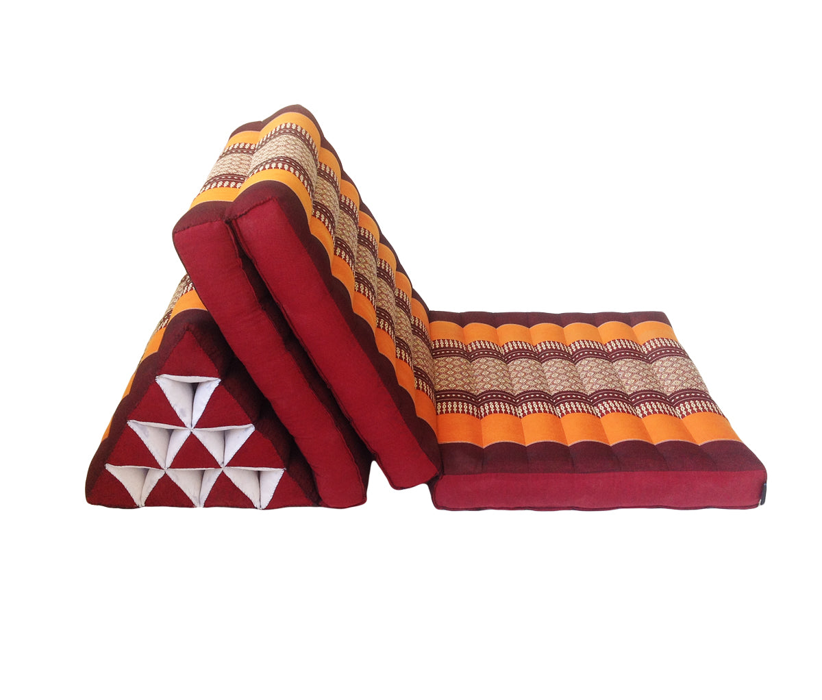 Thai Kapok 3 Fold Mattress with Triangle Cushion ~ Orange Maroon